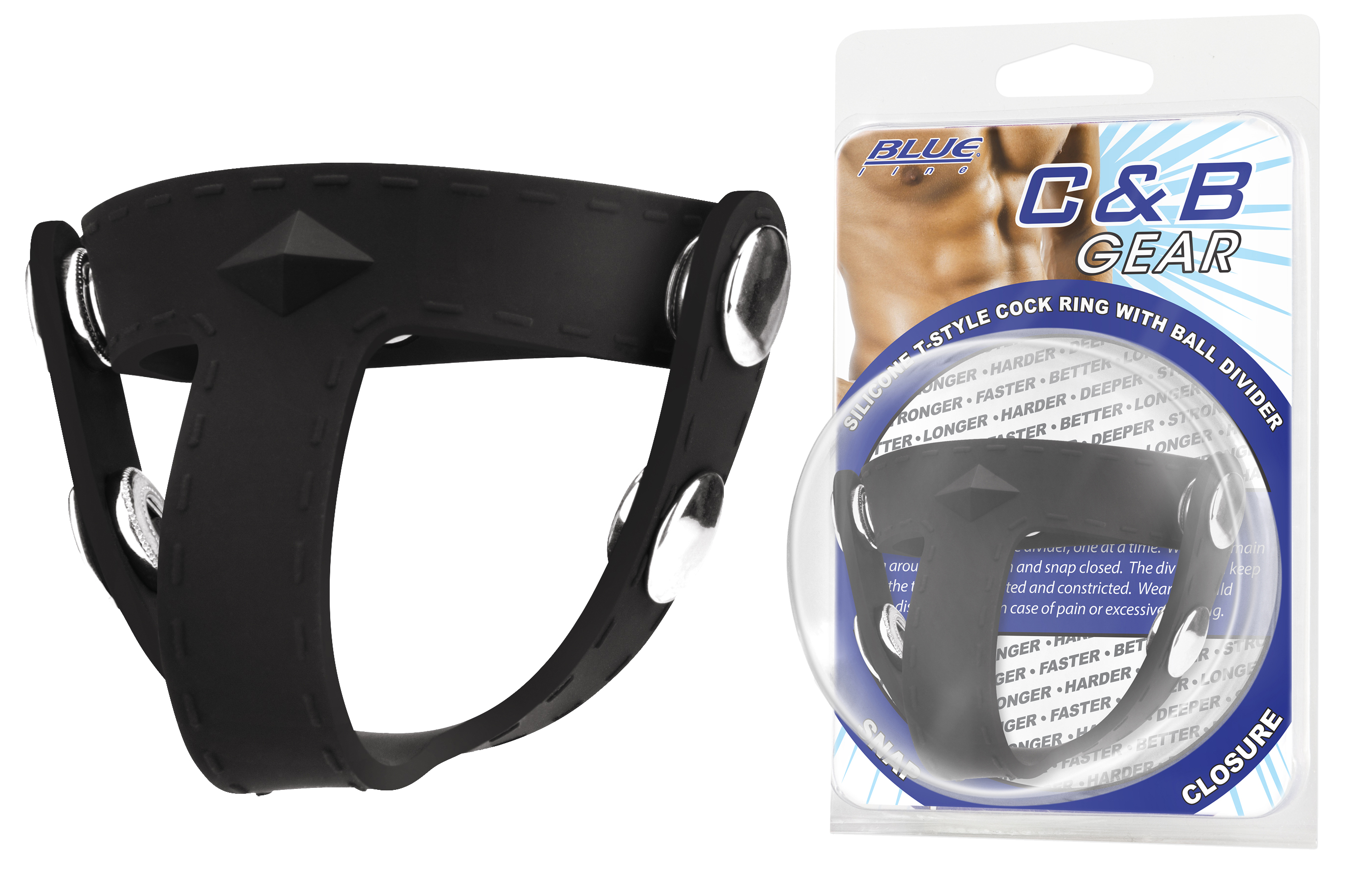 *BLUE LINE C&B GEAR Silicone T-style Cock Ring With Ball Divider