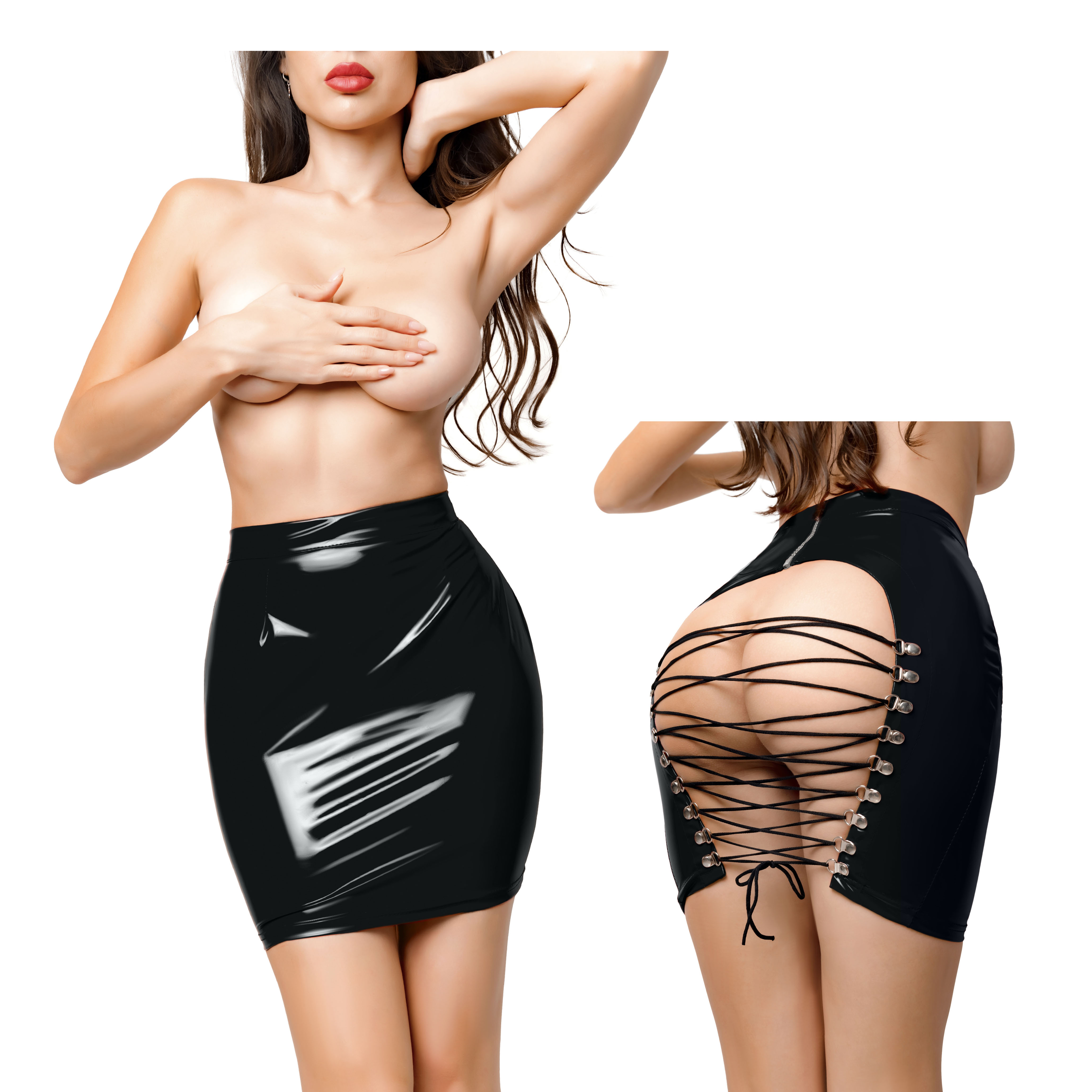 GLOSSY - Wetlook Miniskirt with Panty S