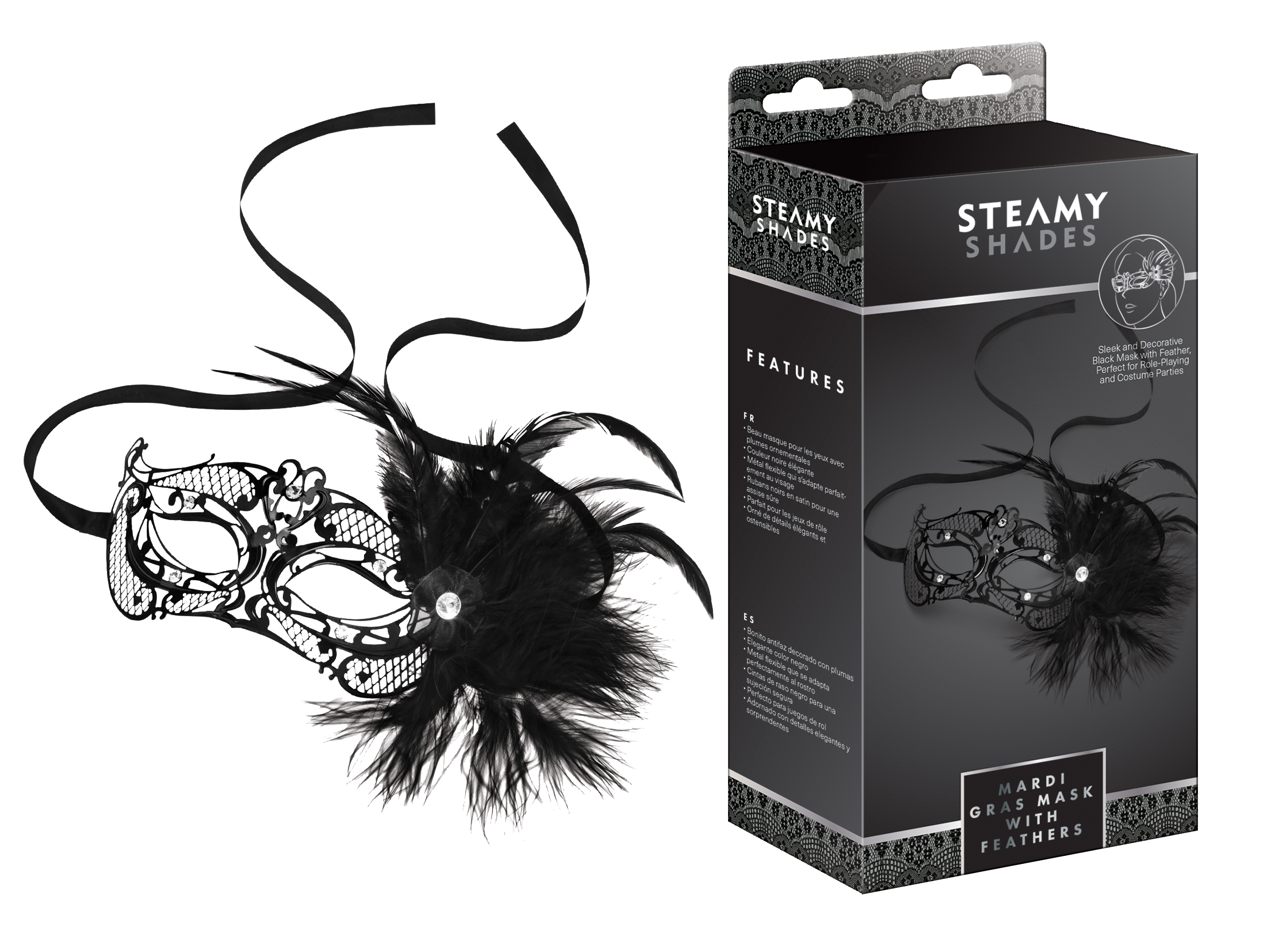 STEAMY SHADES Mardi Gras Mask with Feathers*
