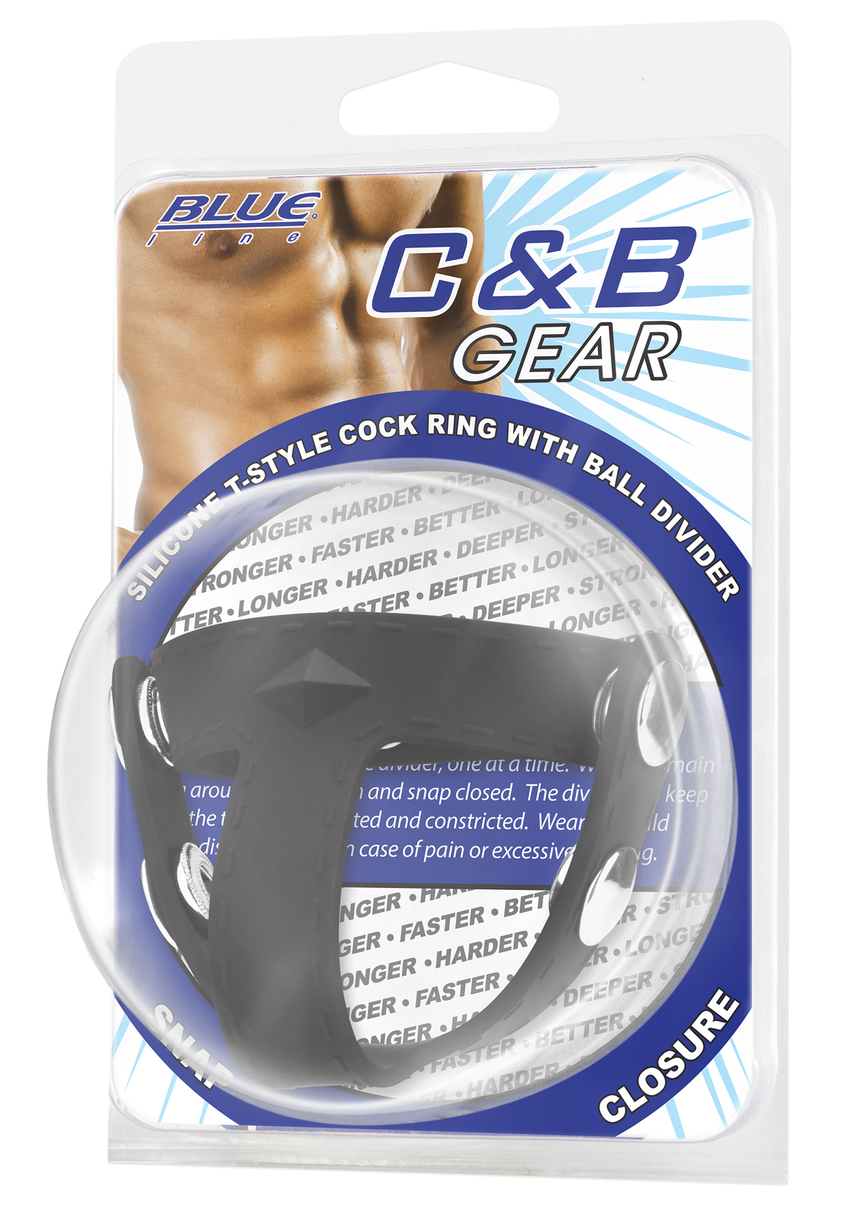 *BLUE LINE C&B GEAR Silicone T-style Cock Ring With Ball Divider