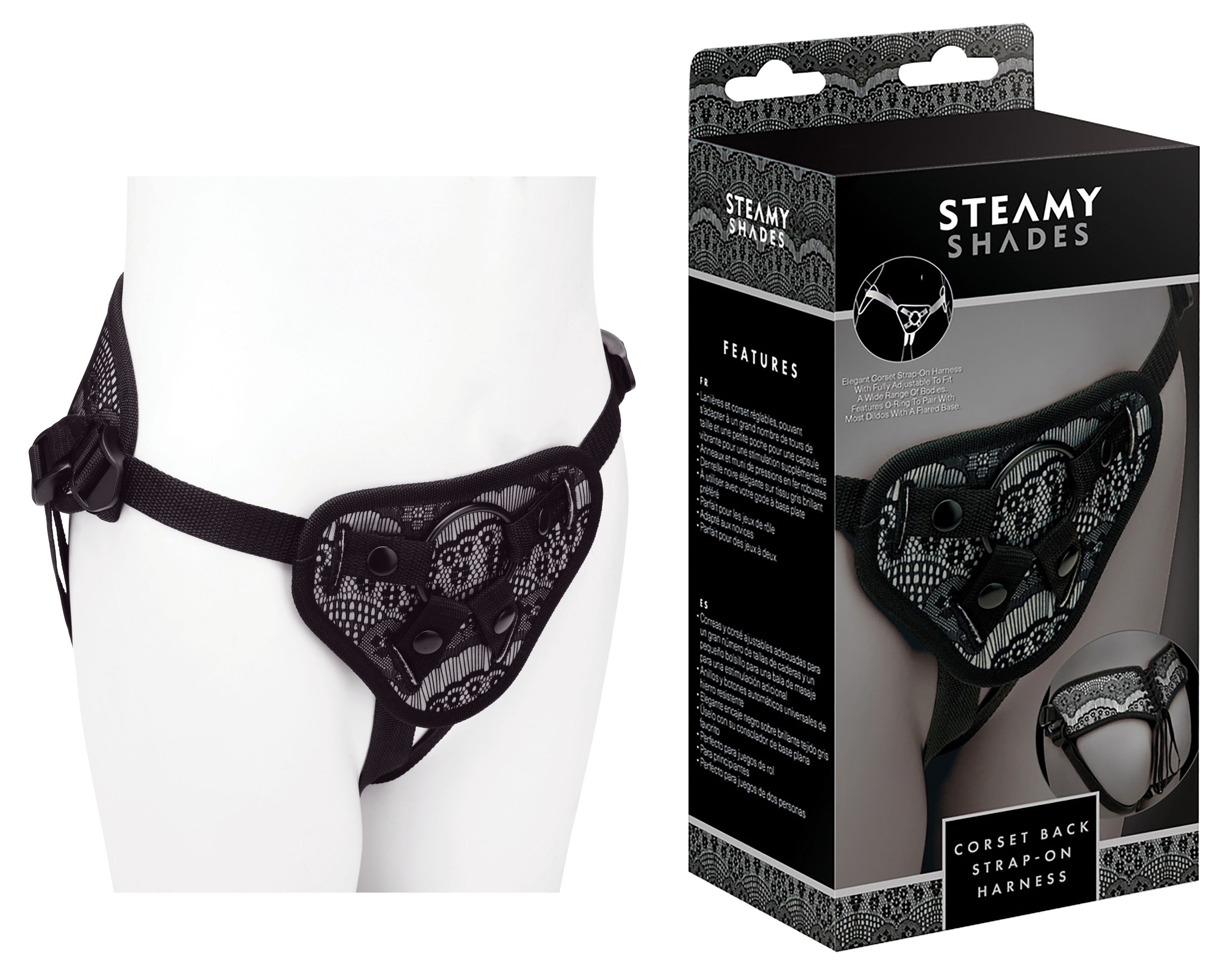 *STEAMY SHADES Corset Back Strap On Harness