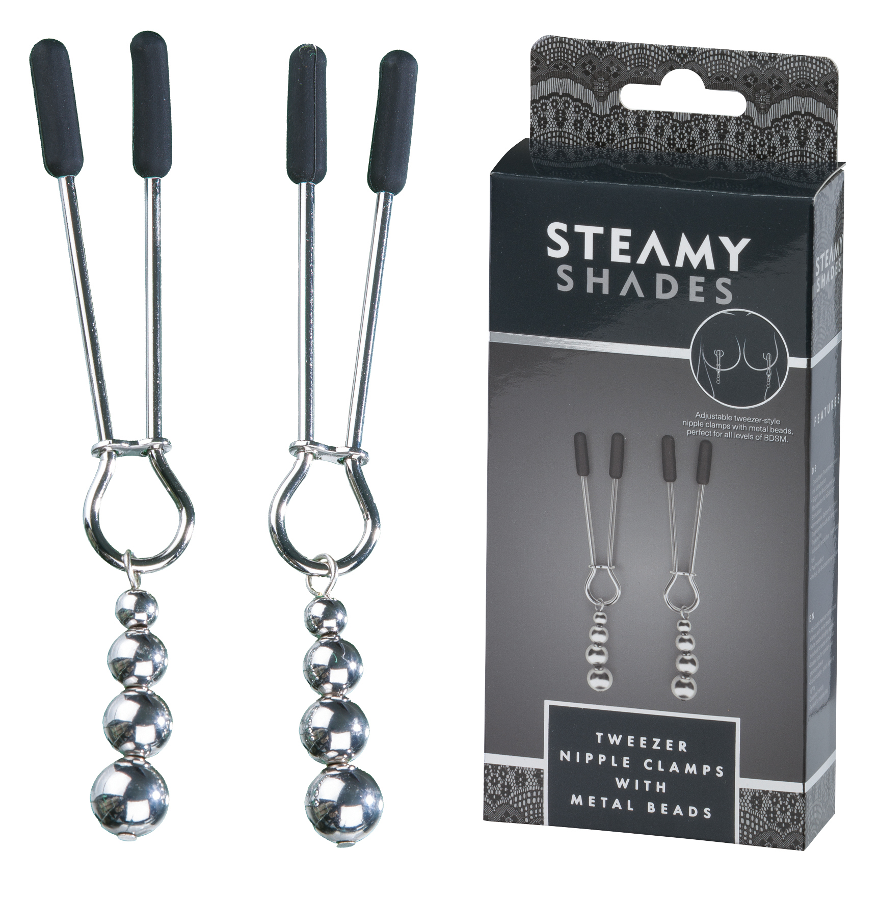 *STEAMY SHADES Tweezer Nipple Clamps with Metal Beads
